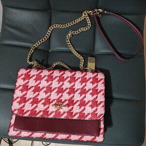 Coach Klare Crossbody With Houndstooth Print CJ625 Im/Pink/Red